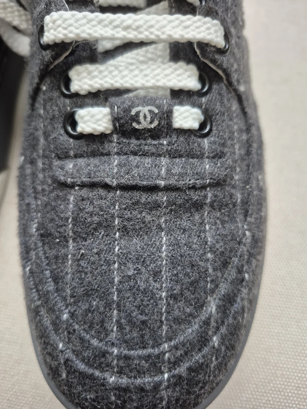 Chanel Men's Gray Pinstripe Low-Top Sneakers